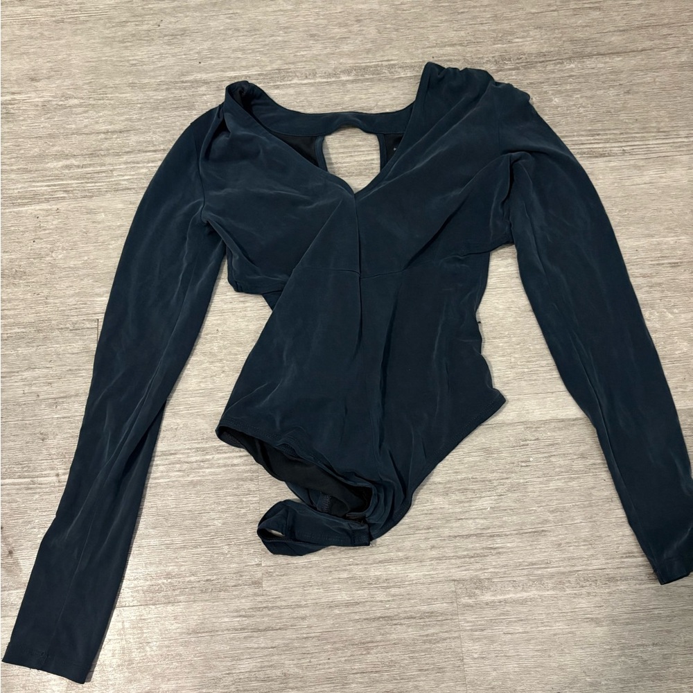 Anthropologie longsleeve open back bodysuit with tie